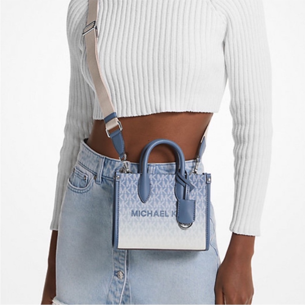 Michael Kors Mirella Extra-Small Ombré Logo Crossbody XBODY ShopperBag Denim NWT - Picture 4 of 16